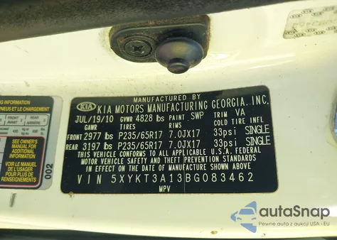 2011 Kia Sorento Lx из США, поврежденный, VIN 5XYKT3A13BG083462